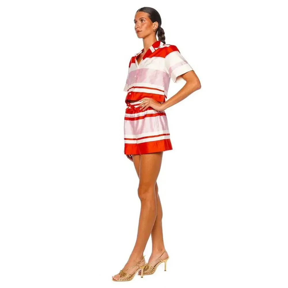 Simkhai Karleigh Satin Drawstring Shorts Tulip Stripe M NWT Elevated Chic